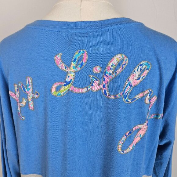 Lilly Pulitzer Blue Gray Long Sleeve Top Tee Giraffe XX Lilly Medium - Picture 2 of 10